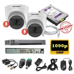 HIKVISION - Kit 2 Cámaras Seguridad Domo 5mpx DVR HUHI + 1TB + AUDIO