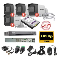 HIKVISION - Kit 4 Cámaras Seguridad Tubo 5mpx DVR HUHI + 1TB + AUDIO