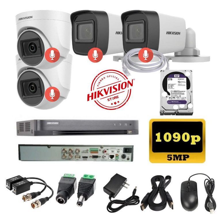 Kit 4 Cámaras Seguridad 5mpx DVR HUHI + 2TB + AUDIO
