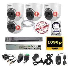 HIKVISION - Kit 4 Cámaras Seguridad Domo 5mpx DVR HUHI + 2TB + AUDIO