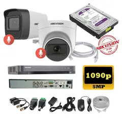 HIKVISION - Kit 2 Cámaras Seguridad 5mpx DVR HUHI + 1TB + AUDIO + Cable