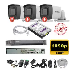 HIKVISION - Kit 3 Cámaras Seguridad Tubo 5mpx DVR HUHI + 1TB + AUDIO + Cable