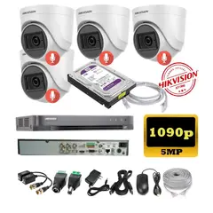 HIKVISION - Kit 4 Cámaras Seguridad Domo 5mpx DVR HUHI + 1TB + AUDIO + Cable