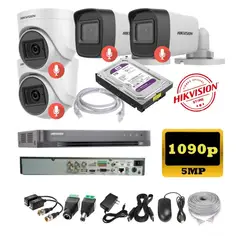 HIKVISION - Kit 4 Cámaras Seguridad 5mpx DVR HUHI + 1TB + AUDIO + Cable