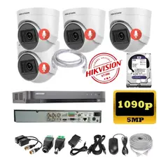 HIKVISION - Kit 4 Cámaras Seguridad Domo 5mpx DVR HUHI + 2TB + AUDIO + Cable