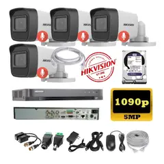 HIKVISION - Kit 4 Cámaras Seguridad Tubo 5mpx DVR HUHI + 2TB + AUDIO + Cable