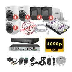 HIKVISION - Kit 5 Cámaras Seguridad 5mpx DVR HUHI + 1TB + AUDIO + Cable