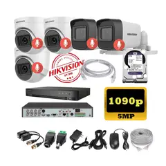 HIKVISION - Kit 5 Cámaras Seguridad 5mpx DVR HUHI + 2TB + AUDIO + Cable