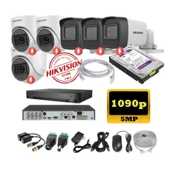 HIKVISION - Kit 6 Cámaras Seguridad 5mpx DVR HUHI + 1TB + AUDIO + Cable
