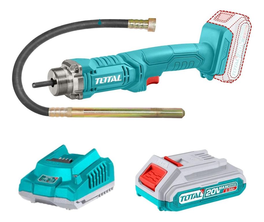 Vibrador de concreto 20v + bateria + cargador y manguera Total