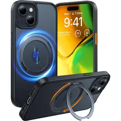 Funda iPhone 15 Plus con soporte giratorio de 360°MagSafe- Negro