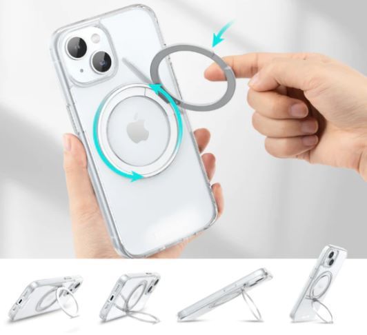 Funda iPhone 15 con soporte giratorio de 360°MagSafe- Transparnte