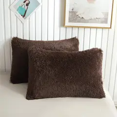 GENERICO - Pack de dos funda de almohada peluche largo 50cmx90cm MARRON