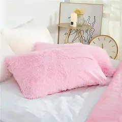 GENERICO - Funda de almohada peluche corto 50cmx70cm ROSADO BEBE