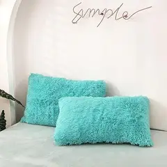 GENERICO - Funda de almohada peluche corto 50cmx70cm VERDE JADE