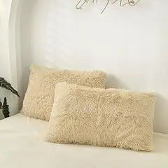 GENERICO - Funda de almohada peluche corto 50cmx70cm BEIGE