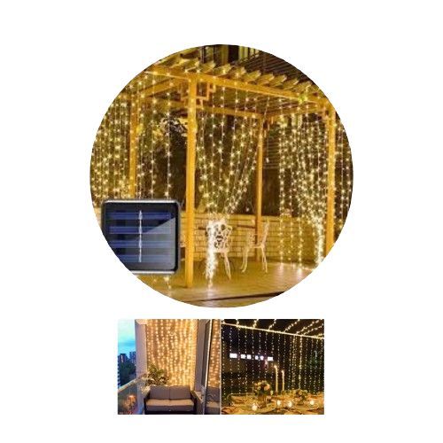 Pack 2 unid Luces Cortina Led Panel Solar Hada Exterior Navidad