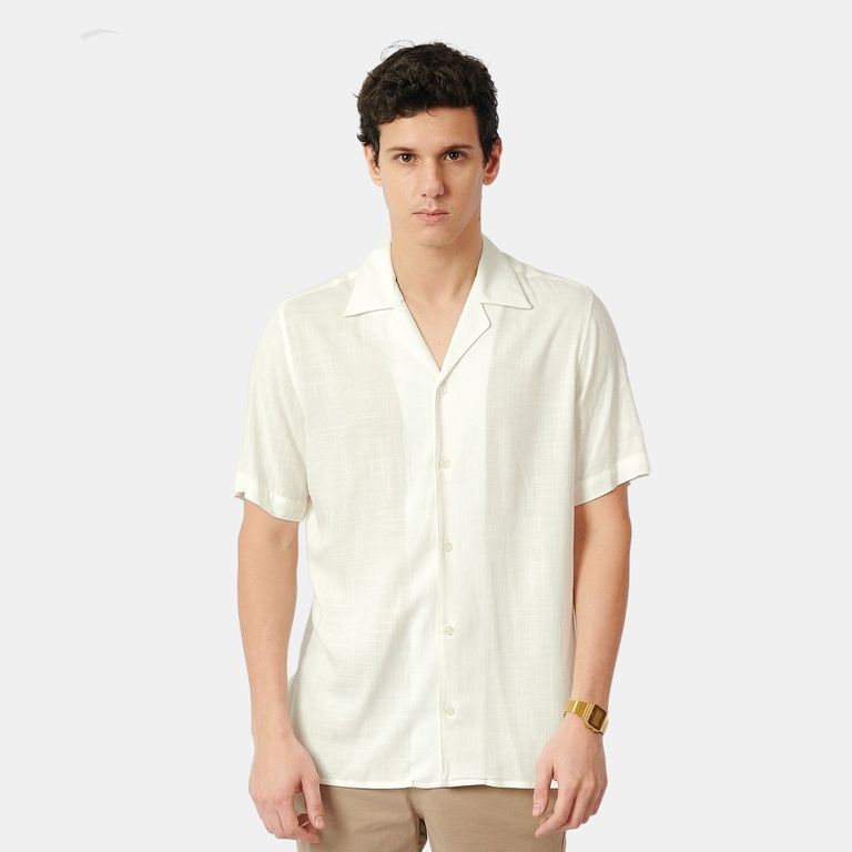Camisa Lino Hombre Perla