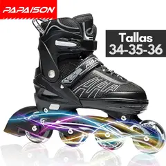 PAPAISON - Patines en Línea Ajustables A01 - Negro - Tallas 34-35-36 ABEC-7 82A con Luces LED Frame de Aluminio