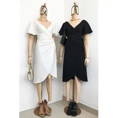 GENERICO - Vestido Coctel Cruzado Manga Removible Tana Color Perla Estacion 108