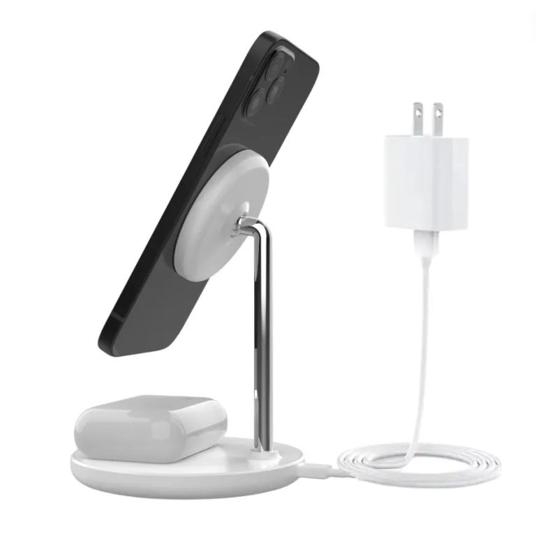 Cargador inalámbrico 2 en 1 de 15W Qi compatible con MagSafe