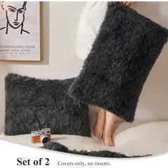 GENERICO - Funda de almohada peluche corto 50cmx70cm negro