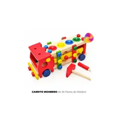 GENERICO - Carrito Bombero de 36 Piezas de Madera