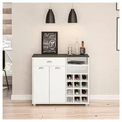 VENTITAS HOME - Mueble Bar o Cocina Ilka Blanco y Plomo