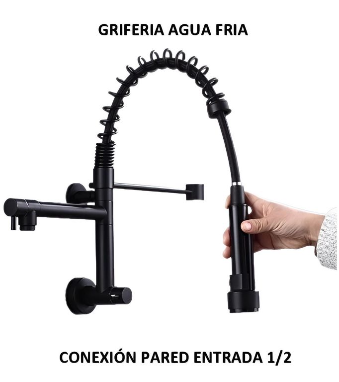 GRIFERIA DE COCINA ACERO DOBLE CAÑO AGUA FRIA NEGRO
