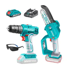 TOTAL TOOLS - Taladro Atornillador 20v + Motosierra Inalámbrica Total