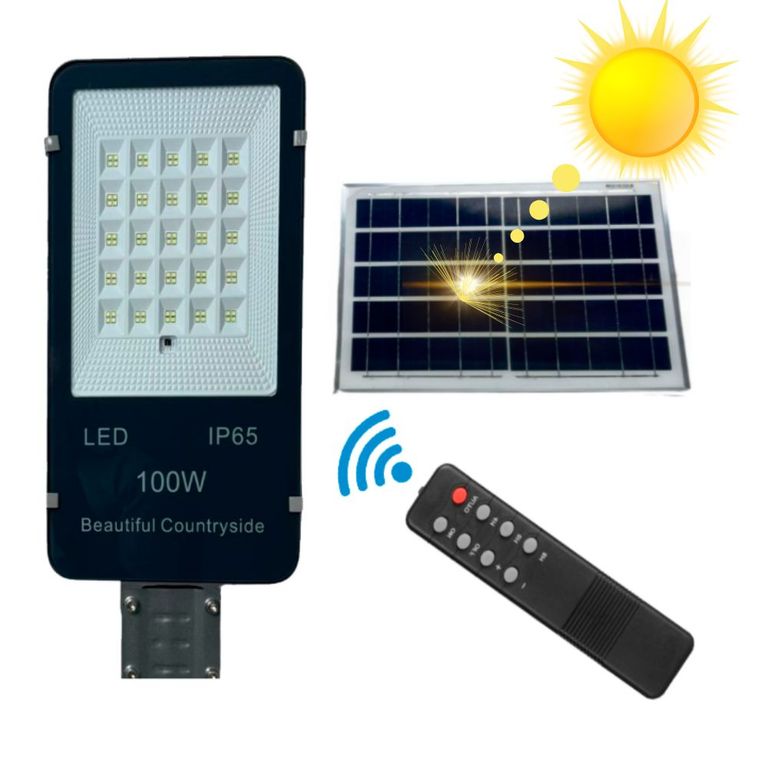 Lámpara Farola 100W Panel Solar Iluminacion Exterior Control Remoto