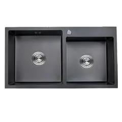 GENERICO - Lavadero De Cocina 2 Pozas De Acero Negro Mate