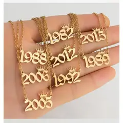 GENERICO - Collar Cadena Cadenita Acero Con Dije de Año de Nacimiento Dorado