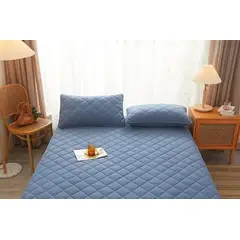 GENERICO - PROTECTOR DE COLCHÓN IMPERMEABLE ANTIÁCAROS AZUL ACERO QUEEN  DYV