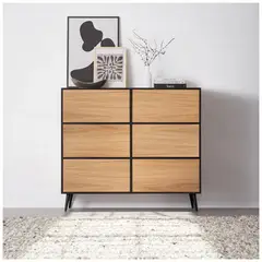 VENTITAS HOME - Cómoda Vintage Kamilo 6 Cajones Roble Buralo y Negro