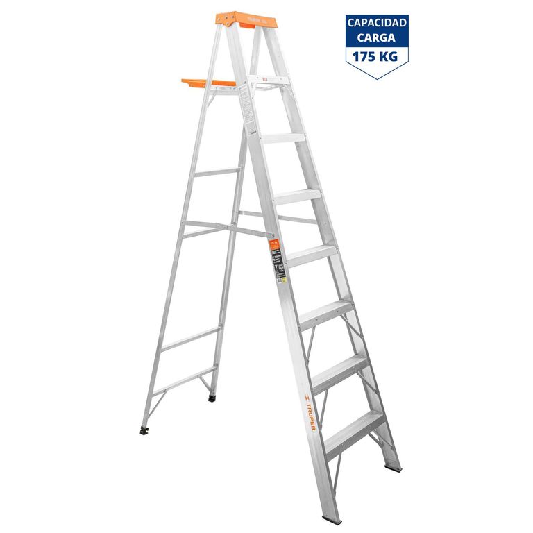 Escalera de tijera 7 peldaños con bandeja, soporta 175 kg,