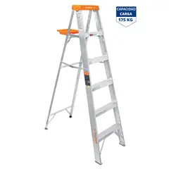 TRUPER - Escalera de tijera 5 peldaños con bandeja, soporta 175 kg,