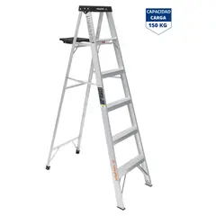TRUPER - Escalera de tijera 5 peldaños con bandeja, soporta 150 kg,