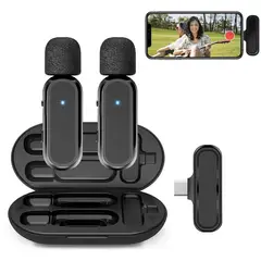 OEM - Micrófonos Inalámbricos Solaperos 2en1 K61 TipoC con Cargador Portátil