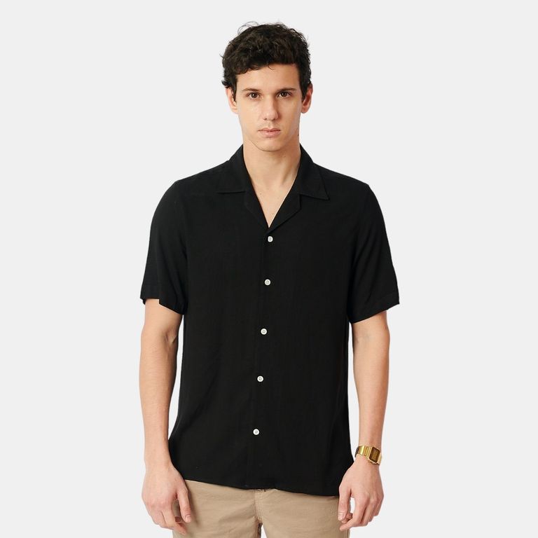 Camisa Lino Hombre Negro