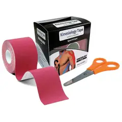 GENERICO - VENDAJE CINTA TAPE KINESIOLÓGICA 5CM X 5M ROJO MÁS TIJERA