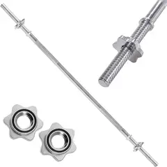 ALPHA GYM - Barra recta para pesas de 150cm + 2 seguros importados cromados