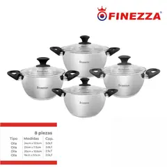 FINEZZA - JUEGO DE OLLAS ACERO INOXIDABLE 8 Pzas