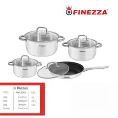 FINEZZA - JUEGO DE OLLAS ACERO INOXIDABLE 8 Pzas
