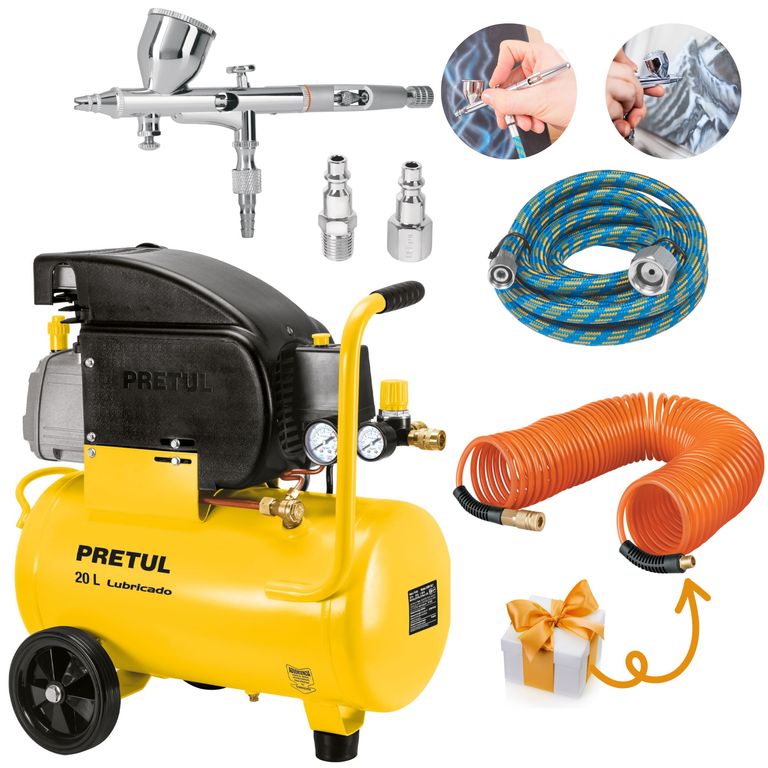 Kit aerógrafo de gravedad compresora 20L manguera conectores