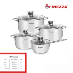 FINEZZA - JUEGO DE OLLAS ACERO INOXIDABLE 8 Pzas