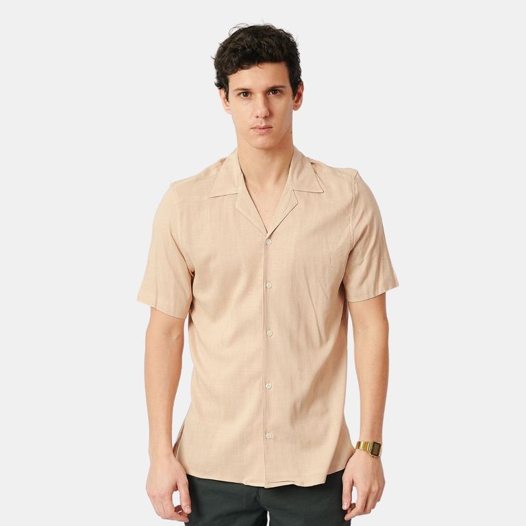 Camisa Lino Hombre Beige