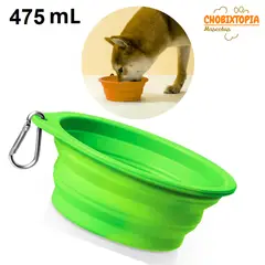 GENERICO - PLATO PORTATIL PLEGABLE CHICOS PARA MASCOTA - 475 mL VERDE LIMON
