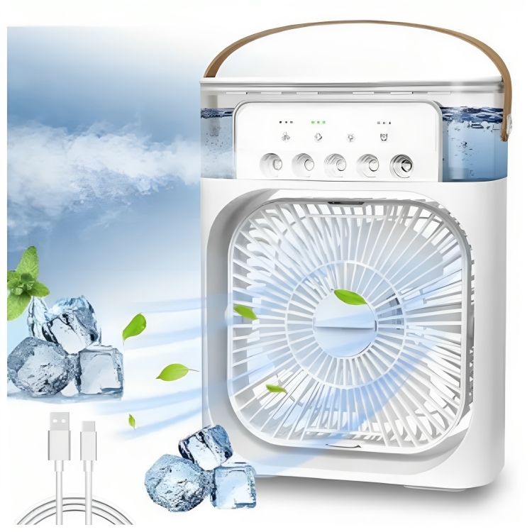 Mini Ventilador Humidificador Aromatizador Temporizador LED Portátil Blanco