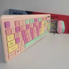 GENERICO - Kit Teclado y Mouse Inalámbrico para Pc Laptop Rosado